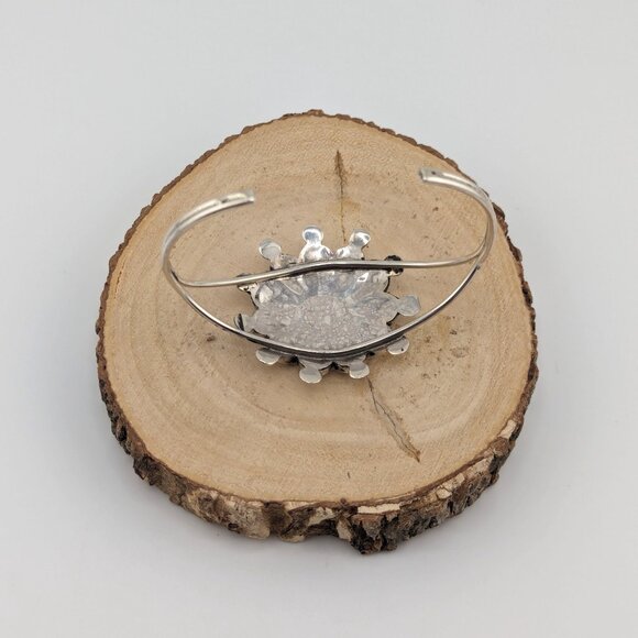 Authentic Native American Sun Face Inlay Cuff Sterling Silver Bracelet Sz 7 in.* - Picture 8 of 9